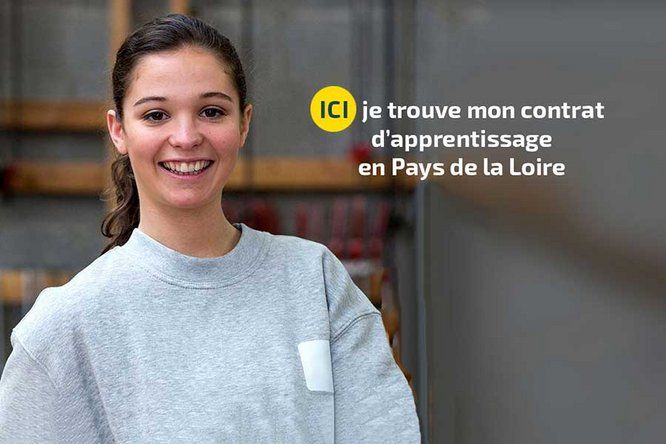 fille en apprentissage avec phrase : "ici je trouve mon contrat d'apprentissage en Pays de la Loire"