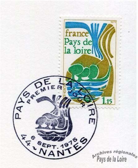 Timbre "premier jour" de la Région des Pays de la Loire, le 6 septembre 1975 .