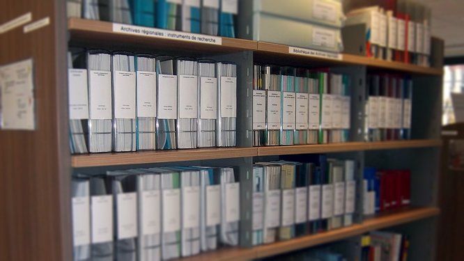 rayon d'une bibliothèque avec classeurs d'archives